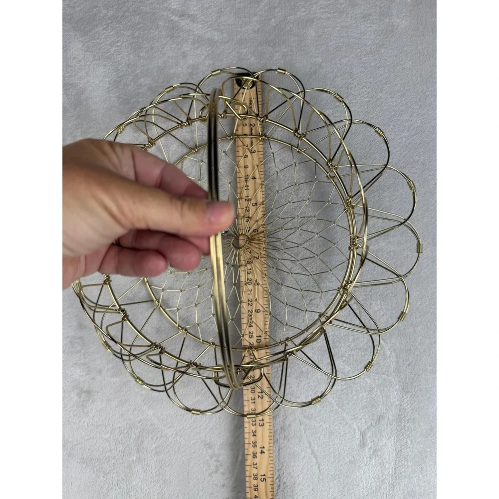 Vintage Gold Collapsible Wire flower Fruit Bowl Egg Basket Mid Century Modern